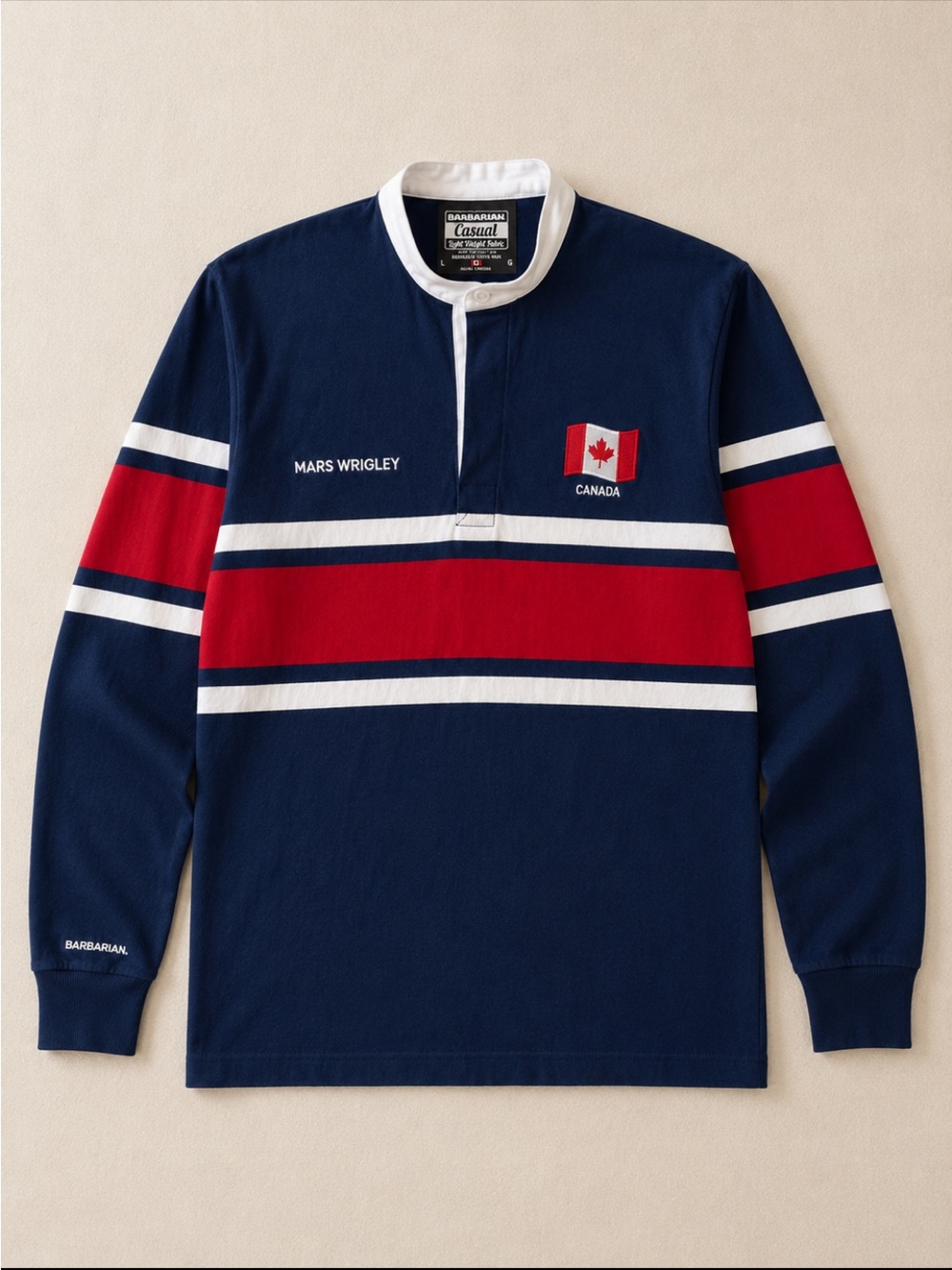 Barbarian Canada Rugby Shirt Large Mars Wrigley Long Sleeve Striped Made Canada